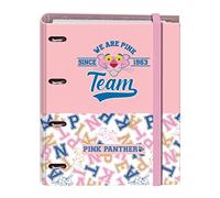 Dohe - Archivador 4 Anillas con Recambio 100 Hojas - Tamaño A4, Cierre con Goma, 4 Separadores de Colores, Sobre Portadocumentos, Papel 90 g/m², Compresor, Material escolar - Pink Panther Team