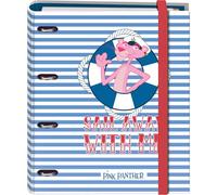 Dohe - Archivador 4 Anillas con Recambio 100 Hojas - Tamaño A4, Cierre con Goma, 4 Separadores de Colores, Sobre Portadocumentos, Papel 90 g/m², Compresor, Material escolar - Pink Panther Sailing