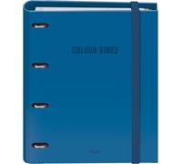 Dohe - Archivador con Recambio - Carpeta 4 Anillas, A4 (28x32 cm), 100 Hojas Cuadriculadas 5x5 mm, 4 Separadores de Colores, Sobre para Almacenamiento Extra y Cierre de Goma - COLOUR VIBES Azul