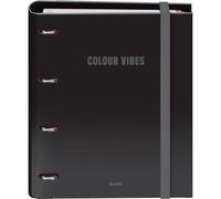 Dohe - Archivador con Recambio - Carpeta 4 Anillas, A4 (28x32 cm), 100 Hojas Cuadriculadas 5x5 mm, 4 Separadores de Colores, Sobre para Almacenamiento Extra y Cierre de Goma - COLOUR VIBES Negro