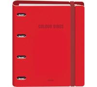 Dohe - Archivador con Recambio - Carpeta 4 Anillas Polyfoam, A4 (28x32 cm), 100 Hojas Cuadriculadas, Suave y Resistente, Separadores de Colores, Sobre de Almacenamiento y Goma - COLOUR VIBES Rojo