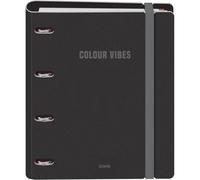 Dohe - Archivador con Recambio - Carpeta 4 Anillas Polyfoam, A4 (28x32 cm), 100 Hojas Cuadriculadas, Suave y Resistente, Separadores de Colores, Sobre de Almacenamiento y Goma - COLOUR VIBES Negro