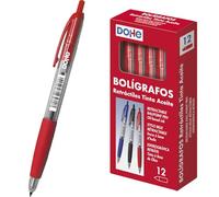 Dohe - Bolígrafos Retráctiles (12 uds.) - Tinta de Aceite Roja, Punta de Bola Gruesa 1 mm, Cuerpo Redondo de Plástico, Zona de Agarre de Caucho, Material de Oficina