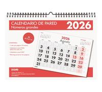Dohe - Calendario Pared 2026-12 Meses Enero a Diciembre, Mes Vista, A4 (29,7x21 cm), Espiral Doble, Idioma Español, Números Grandes, Planning del Año, Papel Grueso 120 gr/m²