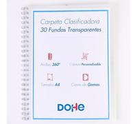 Dohe - Carpeta Clasificadora con Anillas 30 Fundas - A4 (24,5x31,5 cm), Tapa Personalizable con Bolsillo, Cierre de Gomas Elásticas - Material de oficina y escolar
