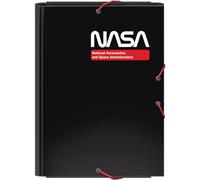 Dohe - Carpeta Escolar Solapas y Gomas - Tamaño Folio 26,5x35 cm, Capacidad 100 Hojas, Tapa Dura de Cartón, Portafolios Vuelta al Cole, Material Escolar - NASA Black - Negro