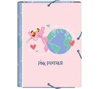 Dohe - Carpeta Escolar Solapas y Gomas - Tamaño Folio 26,5x35 cm, Capacidad 100 Hojas, Tapa Dura de Cartón, Portafolios Vuelta al Cole, Material Escolar - Pink Panther ecoPink - Rosa