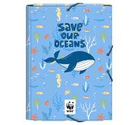 Dohe - Carpeta Escolar Solapas y Gomas - Tamaño Folio 26,5x35 cm, Capacidad 100 Hojas, Tapa Dura de Cartón, Portafolios Vuelta al Cole, Material Escolar - WWF Save Our Oceans