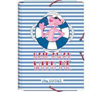 Dohe - Carpeta Escolar Solapas y Gomas - Tamaño Folio 26,5x35 cm, Capacidad 100 Hojas, Tapa Dura de Cartón, Portafolios Vuelta al Cole, Material Escolar - Pink Panther Sailing
