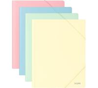 Dohe - Carpetas A4+ con Gomas y Solapas (4 uds.) - Tamaño 23,5x32 cm, Colores Pastel: Azul, Rosa, Amarillo y Verde, Fabricadas en Plástico Duro Resistente 600 Micras, Material Escolar