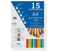 Dohe - Cartulinas A4 Blancas para Manualidades e Impresión (15 uds.) - Tamaño 21x29,7 cm, Grosor 180 g/m², Material de Oficina