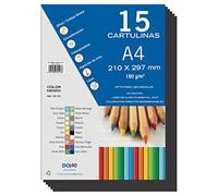 Dohe - Cartulinas A4 Color Negro para Manualidades e Impresión (15 uds.) - Tamaño 21x29,7 cm, Grosor 180 g/m², Material de Oficina