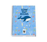 Dohe - Cuaderno A4 con 100 Hojas - Tamaño: 30x22,8 cm - Cuadrícula de 5 mm - Espiral Metálica - Tapa Dura - Material escolar - WWF Save Our Oceans