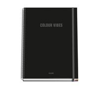 Dohe Cuaderno A4 cuadriculado COLOUR VIBES – 100 hojas, 90 g/m², tapa dura negro
