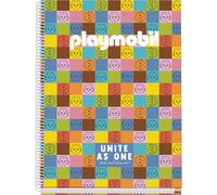 DOHE - Cuaderno A4 Cuadriculado - 100 Hojas Grosor 90 gr/m², Tamaño 22,8x30 cm, Tapa Dura, Cierre Anillas, Cuadrícula 5 mm, Material Escolar - Playmobil Unite As One