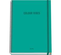 Dohe - Cuaderno A4 Cuadriculado - 100 Hojas Grosor 90 gr/m², Tamaño 22,8x30 cm, Tapa Dura, Cierre Anillas y Goma Elástica, Cuadrícula 5 mm, Material Escolar - COLOUR VIBES Verde