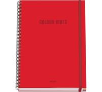 Dohe - Cuaderno A4 Cuadriculado - 100 Hojas Grosor 90 gr/m², Tamaño 22,8x30 cm, Tapa Dura, Cierre Anillas y Goma Elástica, Cuadrícula 5 mm, Material Escolar - COLOUR VIBES Rojo