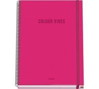 Dohe - Cuaderno A4 Cuadriculado - 100 Hojas Grosor 90 gr/m², Tamaño 22,8x30 cm, Tapa Dura, Cierre Anillas y Goma Elástica, Cuadrícula 5 mm, Material Escolar - COLOUR VIBES Rosa