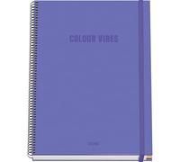 Dohe - Cuaderno A4 Cuadriculado - 100 Hojas Grosor 90 gr/m², Tamaño 22,8x30 cm, Tapa Dura, Cierre Anillas y Goma Elástica, Cuadrícula 5 mm, Material Escolar - COLOUR VIBES Morado