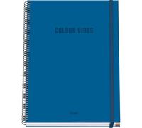 Dohe - Cuaderno A4 Cuadriculado - 100 Hojas Grosor 90 gr/m², Tamaño 22,8x30 cm, Tapa Dura, Cierre Anillas y Goma Elástica, Cuadrícula 5 mm, Material Escolar - COLOUR VIBES Azul