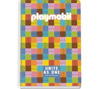 DOHE - Cuaderno A4+ Cuadriculado - 80 Hojas Grosor 90 gr/m², Tamaño 21x31 cm, Tapa de Cartulina Rígida, Cierre Anillas, Cuadrícula 4 mm, Material Escolar - Playmobil Unite As One