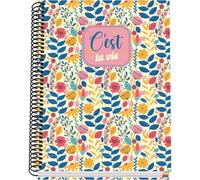 DOHE - Cuaderno A5 Cuadriculado - 100 Hojas Grosor 90 gr/m², Tamaño 16,2x21 cm, Tapa Dura, Cierre Anillas, Cuadrícula 5 mm, Material Escolar - C'Est La Vie