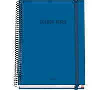 Dohe - Cuaderno A5 Cuadriculado - 100 Hojas Grosor 90 gr/m², Tamaño 16,2x21 cm, Tapa Dura, Cierre Anillas y Goma Elástica, Cuadrícula 5 mm, Material Escolar - COLOUR VIBES Azul