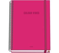 Dohe - Cuaderno A5 Cuadriculado - 100 Hojas Grosor 90 gr/m², Tamaño 16,2x21 cm, Tapa Dura, Cierre Anillas y Goma Elástica, Cuadrícula 5 mm, Material Escolar - COLOUR VIBES Rosa