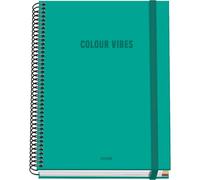 Dohe - Cuaderno A5 Cuadriculado - 100 Hojas Grosor 90 gr/m², Tamaño 16,2x21 cm, Tapa Dura, Cierre Anillas y Goma Elástica, Cuadrícula 5 mm, Material Escolar - COLOUR VIBES Verde