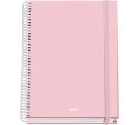 Dohe - Cuaderno A5 Cuadriculado - 100 Hojas Grosor 90 gr/m², Tamaño 16,2x21 cm, Tapa Dura, Cierre Anillas y Goma Elástica, Cuadrícula 5 mm, Material Escolar - SERENITY Rosa
