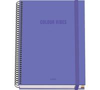 Dohe - Cuaderno A5 Cuadriculado - 100 Hojas Grosor 90 gr/m², Tamaño 16,2x21 cm, Tapa Dura, Cierre Anillas y Goma Elástica, Cuadrícula 5 mm, Material Escolar - COLOUR VIBES Morado