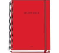 Dohe - Cuaderno A5 Cuadriculado - 100 Hojas Grosor 90 gr/m², Tamaño 16,2x21 cm, Tapa Dura, Cierre Anillas y Goma Elástica, Cuadrícula 5 mm, Material Escolar - COLOUR VIBES Rojo