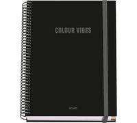 Dohe - Cuaderno A5 Cuadriculado - 100 Hojas Grosor 90 gr/m², Tamaño 16,2x21 cm, Tapa Dura, Cierre Anillas y Goma Elástica, Cuadrícula 5 mm, Material Escolar - COLOUR VIBES Negro