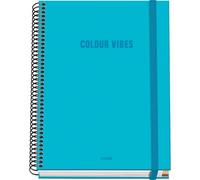 Dohe - Cuaderno A5 Cuadriculado - 100 Hojas Grosor 90 gr/m², Tamaño 16,2x21 cm, Tapa Dura, Cierre Anillas y Goma Elástica, Cuadrícula 5 mm, Material Escolar - COLOUR VIBES Cyan