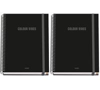 DOHE - Cuaderno A5 Cuadriculado - 100 Hojas Grosor 90 gr/m², Tamaño 16,2x21 cm, Tapa Dura, Cierre Anillas y Goma Elástica, Cuadrícula 5 mm, Material Escolar - COLOUR VIBES Negro (Paquete de 2)