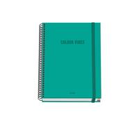 Dohe - Cuaderno A5 Cuadriculado - 100 Hojas Grosor 90 gr/m², Tamaño 16,2x21 cm, Tapa Dura, Cierre Anillas y Goma Elástica, Cuadrícula 5 mm, Material Escolar - COLOUR VIBES Verde