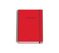 Dohe - Cuaderno A5 Cuadriculado - 100 Hojas Grosor 90 gr/m², Tamaño 16,2x21 cm, Tapa Dura, Cierre Anillas y Goma Elástica, Cuadrícula 5 mm, Material Escolar - COLOUR VIBES Rojo