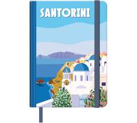 Dohe - Cuaderno A5 - Tamaño 15x21 cm, Interior Blanco Liso, 96 Hojas, Tapa Dura Cosida, Con Marcapáginas y Goma de Cierre, Libreta Bonita Profesional y Universitaria - TRAVEL Santorini