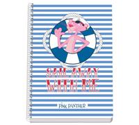 DOHE - Cuaderno Cuadriculado - Tamaño Folio (21,5x31 cm), Encuadernación Espiral, 80 Hojas de 90 g/m², Cuadrícula 4 mm, Tapa Rígida, Pink Panther Sailing, Material Escolar
