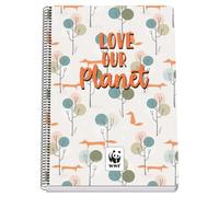 DOHE - Cuaderno Cuadriculado - Tamaño Folio (21,5x31 cm), Encuadernación Espiral, 80 Hojas de 90 g/m², Cuadrícula 4 mm, Tapa Rígida, WWF Love Our Planet, Material Escolar