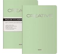 DOHE - Cuadernos A4 Interior Liso (2 uds.) - Tamaño 21x29,7 cm, 40 Hojas (80 Páginas), 90 gr/m², Notas, Organización o Dibujo, Tapa Blanda Flexible - CREATIVE Verde