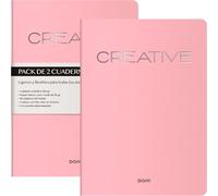 DOHE - Cuaderno A4 Interior Liso (2 uds.) - Tamaño 21x29,7 cm, 40 Hojas (80 páginas), 90 gr/m², Para Notas, Organización o Dibujo, Tapa Blanda Flexible - CREATIVE Rosa