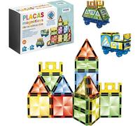 DOHE Educa - Bloques de Construcción Magnéticos (18 Piezas) - con Pegatinas para Hacer Figuras, Placas de 4 Colores, Juguete Educativo para Niños de 3 a 8 Años