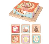 Dohe Educa - Puzzles 3D Cubos de Madera (6 uds.) - 9 Bloques por Puzzle y Base, Temática de Animales, Rompecabezas Infantil, Juguete Método Montessori, Material Escolar y Educativo