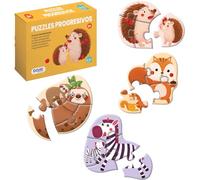 Dohe Educa - Puzzles Progresivos Infantiles - Pack con 4 Puzzles de 4 y 5 Piezas de Cartón, Temática Animales, Rompecabezas para Niños 2 3 Años, Material Educativo