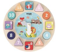 DOHE Educa - Reloj para Clasificar Formas - 12 Bloques Geométricos de Madera Encajables, Agujas Movibles, Juego Educativo Niños y Bebés, Método Montessori, Material Escolar y Educativo