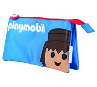 Dohe Estuche escolar 3 compartimentos – Playmobil Core, poliéster resistente, cremalleras, azul