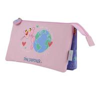 Dohe - Estuche Escolar 3 Compartimentos - Cierre de Cremalleras, Licencia Oficial, Poliéster Resistente, 23x12x2,5 cm, Material escolar - Pink Panther ecoPink - Rosa