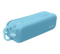 DOHE - Estuche Escolar Doble Azul Pastel | 2 Compartimentos con Cremallera, Silicona Suave y Resistente, 21,5x6,5 cm, Asa de Transporte, Material Escolar
