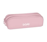 Dohe - Estuche Escolar Doble de Silicona - 2 Compartimentos con Cremalleras, Portatodo Rectangular Multiusos, Tacto Suave, Medidas 20x6x7 cm - Serenity Rosa